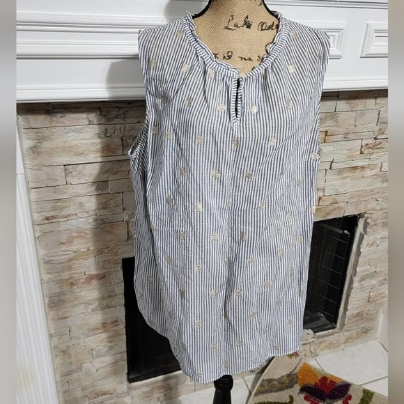 Talbots striped‎ metallic gold floral pattern track top plus size 2X - Picture 1 of 6